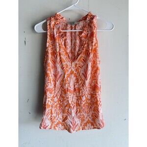 LOFT Womens Small Orange Paisley Sleeveless V Neck Lightweight Blouse